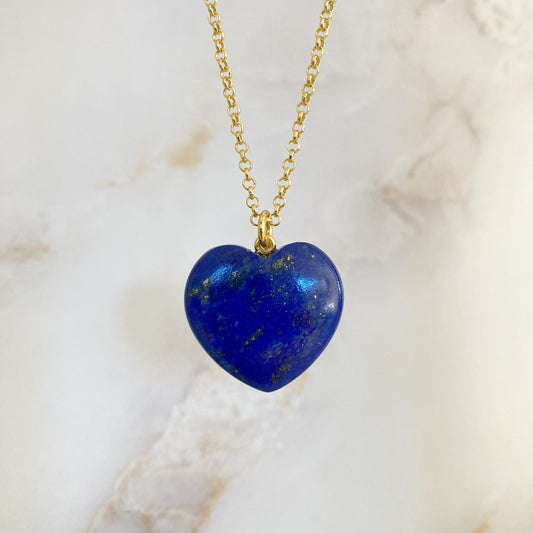 Lapis Lazuli crystal heart pendant with gold plated chain