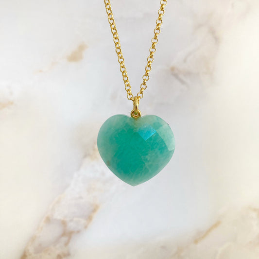 Amazonite heart pendant on a gold plated chain